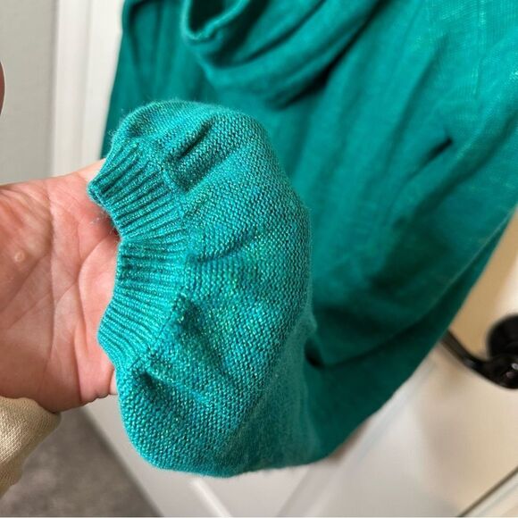 Free People Forest Green Optimistic Linen Blend Hooded Sweater Sz L Lagonlook - Picture 8 of 10